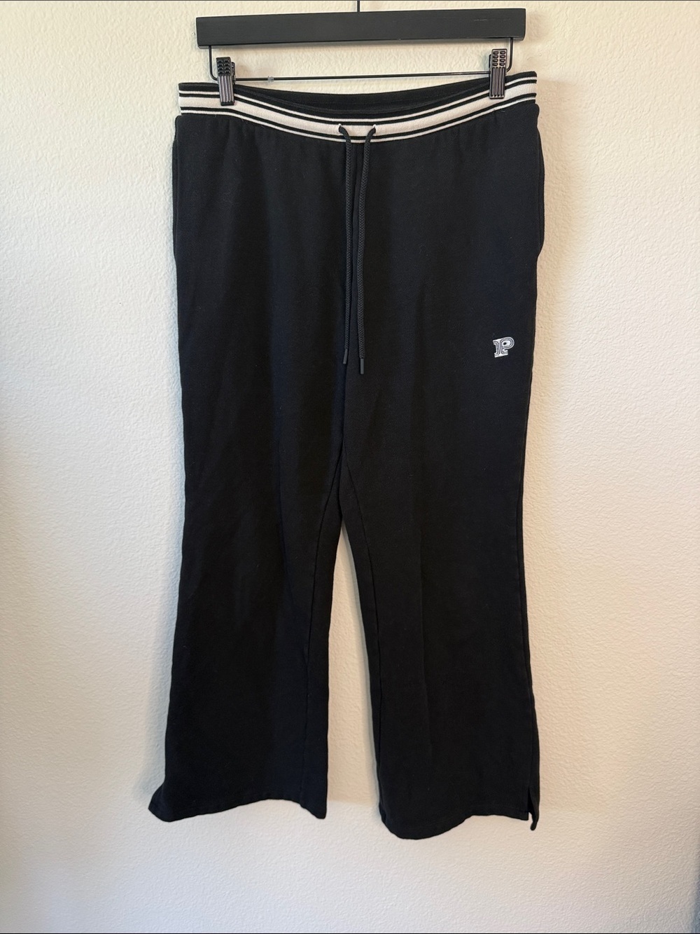 PINK Victoria's Secret Black Track Pants White Stripe Waistband Size L